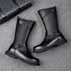 Men Botas de top high top black marrom primavera outono estágio boate de couro genuíno bota de moto de motocicleta longa longa 1A3