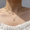 Pendanthalsband Fashion Gold Color Double Layer Crystal Heart Halsband för kvinnor CLAVICLE CHAVEL ELEGANT CHARM Wedding Jewelry E029