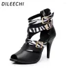 Chaussures de danse dileechi noire en cuir authentique serpentin latin féminin haut hend bottes nues fête salsa