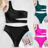 Swimwear pour femmes Sexy Solid One épaule de deux pièces Swimsuit Hollow Out Bikini ensembles Push Up Summer Hawaiian Luxury Tankinis