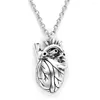 Pendant Necklaces Unique Retro 3D Anatomy Human Heart-shaped Necklace Ancient Silver Color Street Fashion Women