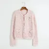 Kvinnors stickor 2024 Spring/Summer Sweet Hooked Flower Sticked Cardigan Women Pink Romantic Elegant Long Sleeve Sweater