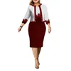 Work Dresses 2 Pcs/Set Trendy Dress Blazer Suit Knee Length Women Coat Set Cardigan Floral Print Party Warm