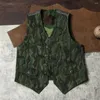 Herenvesten Amerikaans retro lederen vest met omgekeerde suede koehide v-hals korte slanke fit amikaki contrasterende schouder