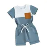 Kledingsets Baby Boy 2 -delige zomer outfits Ronde nek korte mouw contrast tops elastische taille shorts baby peuter lounge set