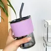 Muggar Portable Water Cups Glass Kaffer Dricker Strappflaskor med lock Läder Anti Slip Cover Outdoor Travel Par 410 ML
