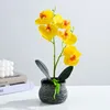 Fleurs décoratives 2024 créatives Two Forks Five Phalaenopsis Bonsai Fake Flower Simulation Pot Ciment Office Home Office Decoration
