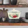 Double Choiateurs Email Bowl Bowl Vintage Pot Food Kitchen avec couvercle Mélanger Creative Soup Emateware Decor