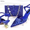 Zapatos de vestir estilo nigeria elegente cristal de mujeres y bolsas set de verano tacones altos para la fiesta de la noche