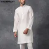 Incerun Männer Muslim Hemdstand Halsband Langarm Islamisch arabische Kaftan Solid Farbe Streetwear Casual Long Shirts Männer Kleidung 5xl 240329