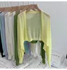 Kadın bluzları Katı güneş koruma hırkalı örgü kısa üstler bahar yaz örgü uzun kollu Kore sürümü sadelik trendi