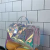 bolsa de grife 2023 verão nova bolsa feminina colorida transparente viagens de lazer fitness bagage laser de mão fria e fria