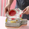 Plates Ceramic Tableware Set Fruit Creative Dinner Plate Household Single Handle Baking Tray Watermelon Pineapple Net Red