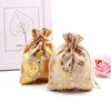 Gift Wrap 10pcs/Lot Christmas Bronzing Cotton Bags 10x14/13x18cm Drawstrings Jewelry Gifts Display Packing Xmas Party Favor Candy Bag