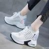 Womens Sneakers Spring Sequined Casual Shoe Platform Heels Wedges Height Increasing Knitted Ladies Vulcanized Shoes 240401