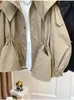 Koreansk vintage långärmad avslappnad kort vindbrytare jacka kvinnor huva dragkropps blixtlås överdimensionerad vindbrytare jaquetas 240401