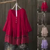 Kvinnors T-skjortor Vintage Lace-virkning Blusar Kvinnor Summer Comfy Loose V-Neck Three Quarter Sleeve Shirt Top Female Retro Solid Color Tops