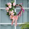 Fleurs décoratives Couronne de fleur artificielle de la Saint-Valentin pour la maison à la mode avec une porte d'entrée de jardin à bowknot