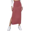 Rokken gebreide kleding stretch midi rechte lente herfst vrouwen lange hoge taille bodycon rok solide split sexy straat