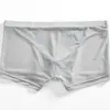 Onderbroek Sexy Sheer Mesh Underwear Men's Thin Boxer Shorts Transparante boksers Lage taille uitpuilende zak stammen Patchwork Lingerie Solid
