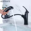 Bathroom Sink Faucets Black Red Basin Faucet Pull Out Brass Mixer Tap & Cold Water Dual Modes Nozzle Chrome