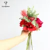 Fleurs de mariage Couleur rouge Roses de soie orchidée Bouquet de fleur de lavande Bouquets artificiels lavande artificiels