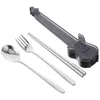 Utensílios de jantar conjuntos de utensílios de viagem portáteis com garfos de talheres e colheres de caixa apenas almoço reutilizável em aço inoxidável aço inoxidável