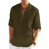 Camicie casual da uomo camicia a maniche lunghe in lino top di cotone a colori solidi S-5xl