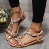 Sandals Women Wedges Bohemian Summer 2024 Flower Non Slip Beach Sandalias Elastic Band Low Heels Roman Shoes Woman