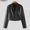 Fashion Men Blazer PU Leather Solid Color Lapel Long Sleeve Streetwear One Button Thin Coats 2023 Casual Suits 5XL INCERUN 7 240326