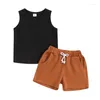 Clothing Sets Toddler Baby Boy Summer Clothes Plain Color Sleeveless Pocket Tank Top Elastic Waist Shorts Set Cotton Casual Outfit