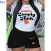 HLJ Summer Streetwear Frauen Muster Buchstaben Druck runden Nacken T -Shirt und Shorts zweiteilige Sets Female Sporty 2PCS Outfits 240325