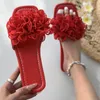 Pantoufles en dentelle Flower Summer pour femmes glissements plats extérieurs 2024 Sandales de design coréennes Green rouge taille 43