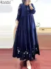 Zanzea kvinnor eleganta 34 ärm muslimsk klänning maxi long vestidos isiamic robe bohemain eid mubarek sundress kalkon abaya kaftan 240326