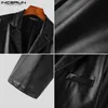 Fashion Men Blazer PU Leather Solid Color Lapel Long Sleeve Streetwear One Button Thin Coats 2023 Casual Suits 5XL INCERUN 7 240326