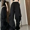 Женские штаны Houzhou y2k бежевая грузовая женщина -стрит -одежда хип -хоп черно