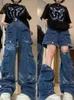 여자 청바지 2024 미국 레트로 분리 가능한 멀티 포켓 디자인 감각 툴링 여성 Y2K Harajuku Straight Pants Street Wear