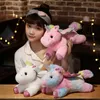 Kleurrijk LED -licht Unicorn Doll pluche speelgoed zachte schattige kussens verjaardagscadeau knuffelige dieren gloeiend speelgoed voor meisjes chidren 240325