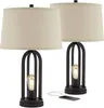 Lampes de table industrielles modernes 24 1/4 "de haut de 2 avec une nuance de lin naturel en métal noir metal noir à lampe de nuit LED pour chambre à coucher