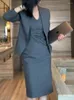 Arbetsklänningar insozkdg kvinnor sätter 2024 avancerad professionell formell långärmad slim blazer klänning kontor damer bär två stycken kostym