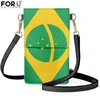 Umhängetaschen Fordensigns Woemn Casual PU Mobiltelefon Beutel Brasilianische Flagge Druckzelle Pocket Female Leder wasserdicht für