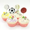 Disposable Cups Straws 48PCS Child Birthday Party Cartoon Style Sports Theme Basketball Football Volleyball Baseball Shape Cake Topper