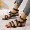 Sandals 2024 Women Roman Flat Summer Comfortable And Elegant Selling Natural Designer Shoe On Offer Low Price