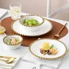 Пластины европейский ужин набор керамического фарфорового обеденного посуды наборы посуды с золотыми украшениями из бусинок