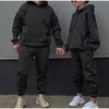 Männer Tracksuit Frühling Herbst Zwei Teile Sets Übergroße Outfits Kapuze -Sweatshirts Hosen Solid Sportswear Frauen warme Anzüge 240328