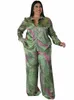 2ピースセットアフリカ服アフリカンダシキファッションフラワープリントスーツトップアンドズボンパンツパーティー女性の衣装240325