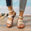 Sandaler 2024 Kvinnor Roman Flat Summer Bekväm och elegant säljande naturlig designersko som erbjuds lågt pris