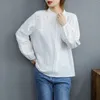 Blusas femininas outono algodão camisa sólida feminina o-pescoço tops tops menina de manga longa solta olhota