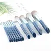 11pcs / ensemble Blue Makeup Bross Brushes Set Foundation Blusher Bronzer sculpting Highlighter Eye Shadow Making Make Up Brush Hair gris 240327