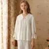 Hemkläder Sleepwear Women's Cotton Long Sleeve Ensembles Pyjamas Pants Pyjamas Set Pyjama